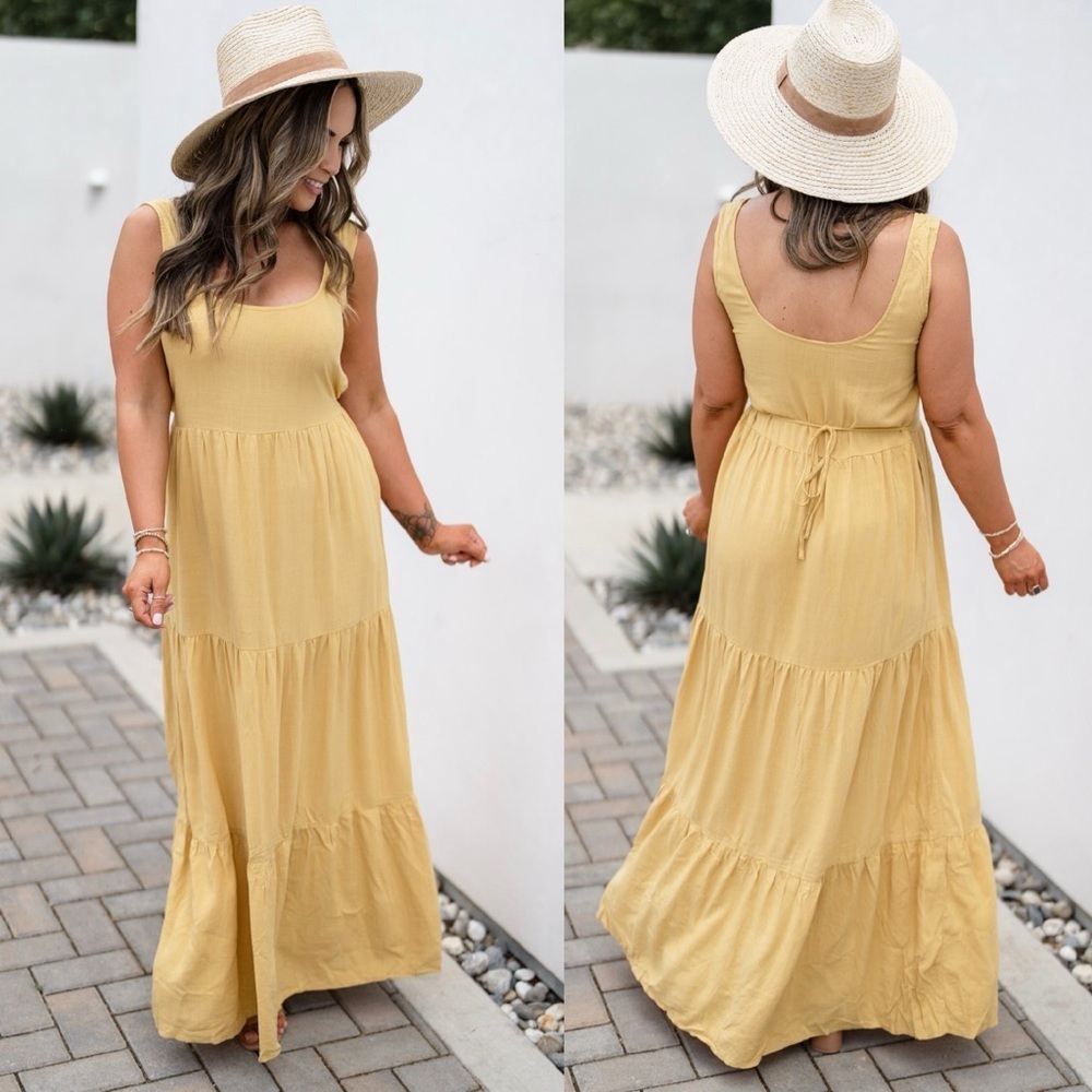 NWT Love Stitch Mustard Tie Back Sleeveless Maxi Dress